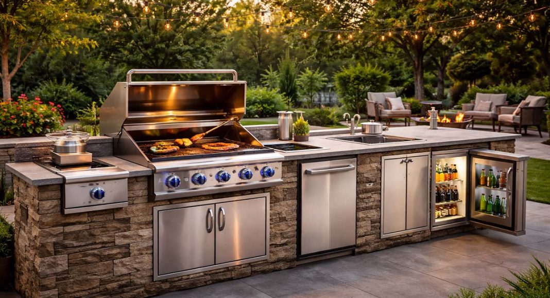 best built in outdoor kitchen appliances 2026 setup with grill and fridge